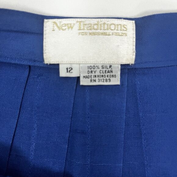 New Traditions For Marshall Field’s Cobalt Blue Silk Pleated Midi Skirt Size 12 - Picture 12 of 14